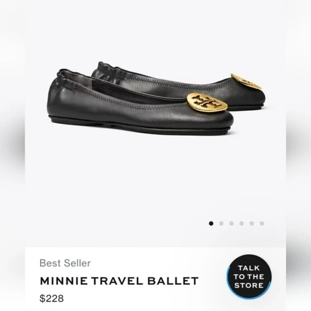 Tory Burch Minnie Travel Leather Ballet Flat size 6 in Black